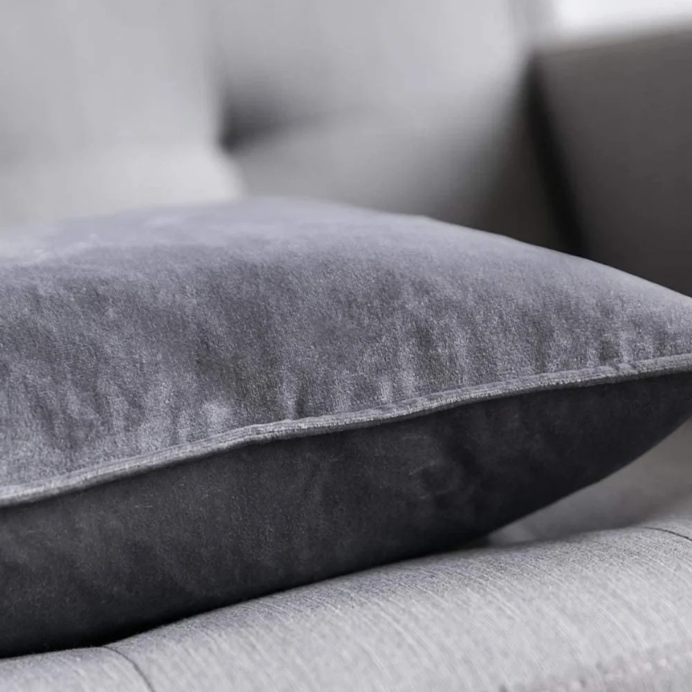 Luxury Home | Elegant Grey Flanged Edge Soft Velvet Lumbar Throw Pillow Covers